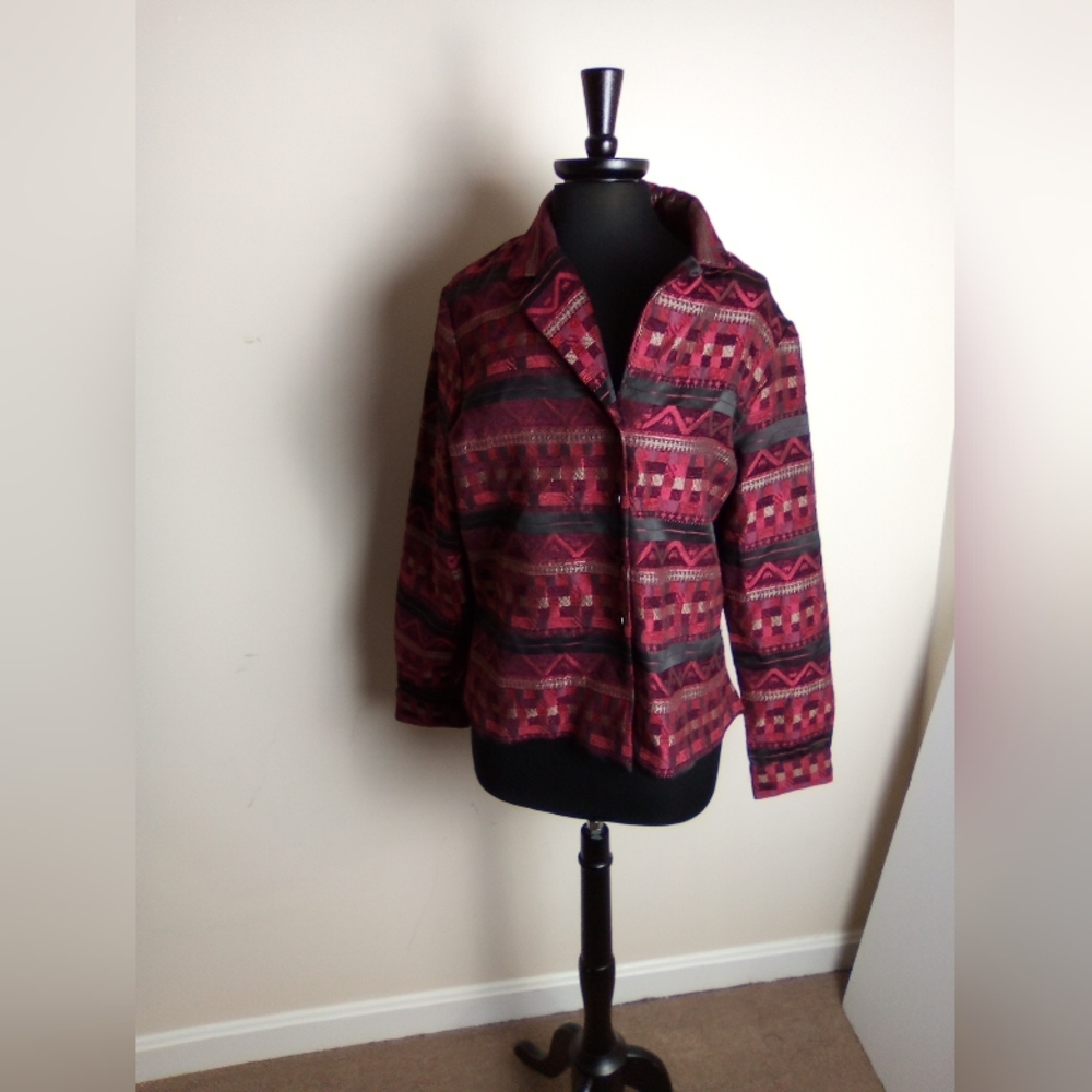COLDWATER CREEK Chic Red Patterned BLAZER SIZE 16 - Picture 5 of 7